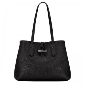 Bolsas Tote Longchamp Roseau Essential M Feminino Pretas | 5703-FKNDS