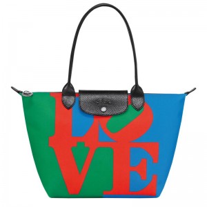 Bolsas Tote Longchamp x Robert Indiana M Feminino Red/Navy | 9502-JVEAX