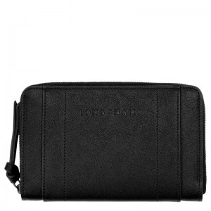 Carteiras Longchamp 3D Feminino Pretas | 2654-PSOXU